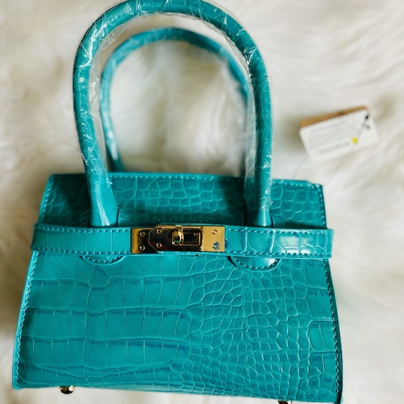 Bright Mini Teal Croc Embossed Iconic Top Handle Bag - Picture 2 of 2